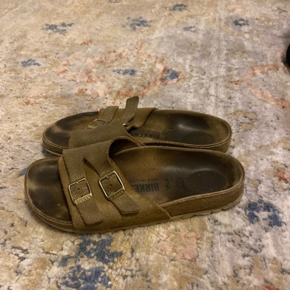 Women's 4 EU 35 Birkenstock Vaduz Metallic Gold Sandals Birko-flor Buckles Flat - Picture 2 of 16
